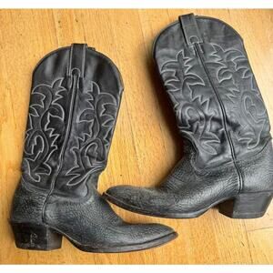 VTG Adams Biltrite Cowboy Boots Women's Leather Black Est Size 10.5 Men 9.5